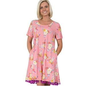 NWT Simply Southern Pink Flower Steer Swing Dress